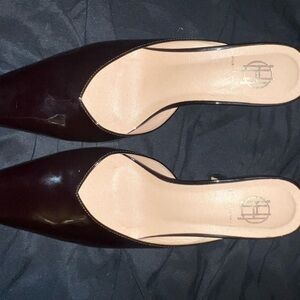 House of Harlow 1960 Black Patent Pointed-Toe Mules